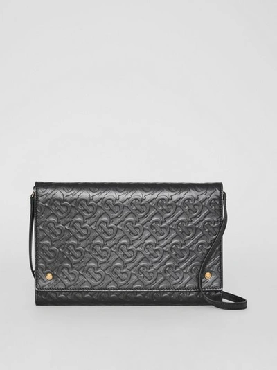 Burberry Monogram Leather Bag With Detachable Strap In Black