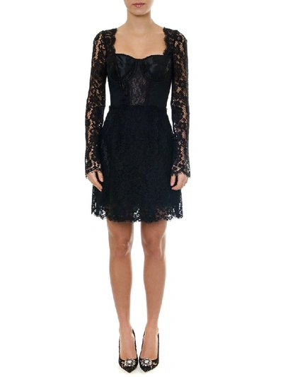 Dolce & Gabbana Black Cordonetto Lace & Satin Dress