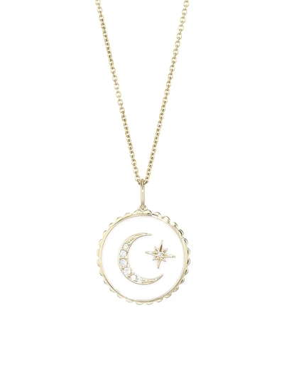 Sydney Evan Women's Medium Diamond, 14k Yellow Gold & Enamel Scalloped Celestial Medallion Necklace In White