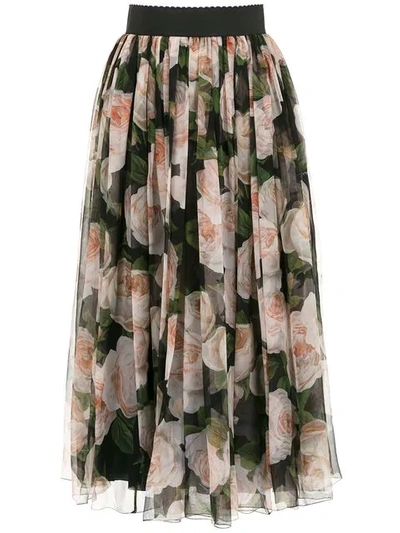 Dolce & Gabbana Roses Print Flared Skirt In Hnt67 Rose Fdo.nero