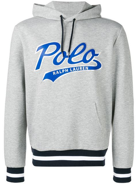Polo Ralph Lauren Logo Print Hooded Sweatshirt In Grey | ModeSens