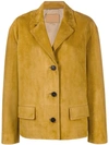 Prada Button-front Suede Jacket In Yellow