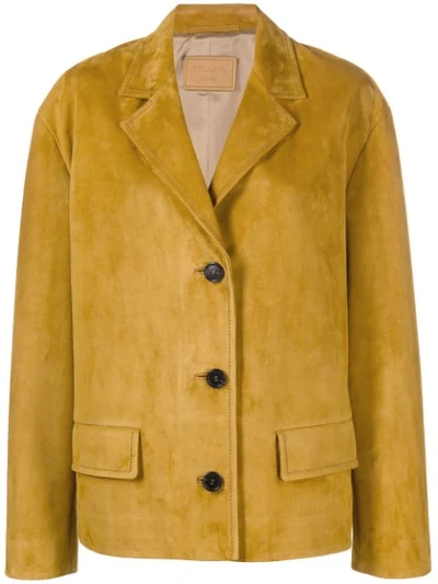 Prada Button-front Suede Jacket In Yellow