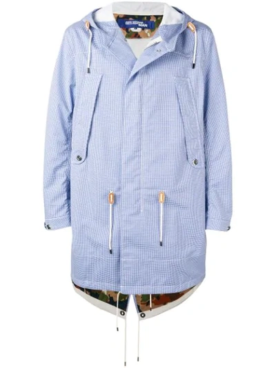 Junya Watanabe Checked Water-repellent Cotton Hooded Raincoat In Blue