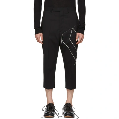 Rick Owens Geometric Embroidery Cropped Trousers In 09117 Black