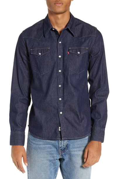 Levi's Barstow Western Standard Fit Denim Shirt In Red Cast Marble Rinse-blues In Red Cast Rinse