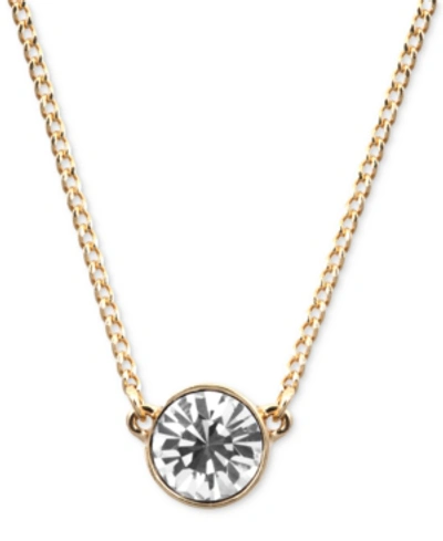 Givenchy Necklace, Swarovski Element Pendant, 16" + 2" Extender In Gold/ Clear Crystal