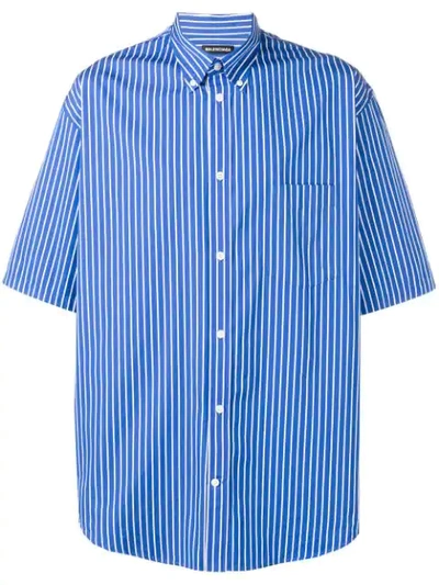 Balenciaga Men's Striped Short-sleeve Shirt In Blue White