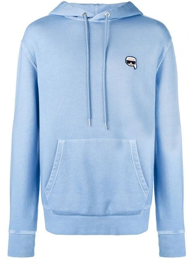 Karl Lagerfeld Small Ikonik Patch Hoodie In Blue