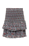 Isabel Marant Étoile Printed Cotton Voile Skirt W/ Ruffles In Blue