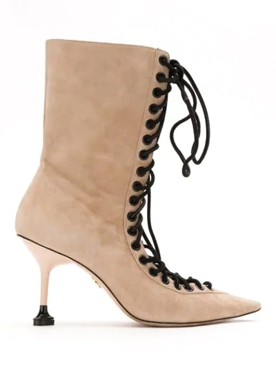 Andrea Bogosian Lace Up Suede Boots In Neutrals