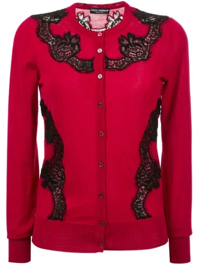 Dolce & Gabbana Lace Panel Cardigan In Red