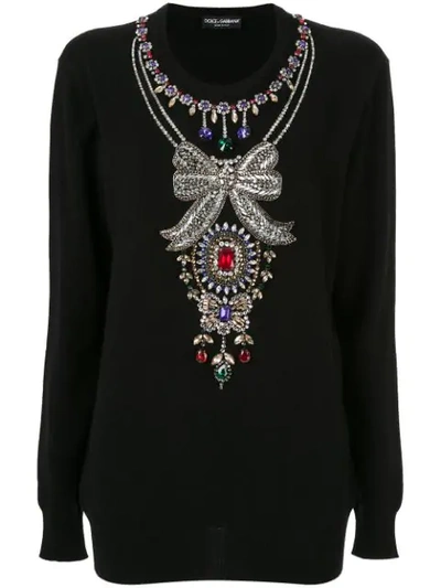 Dolce & Gabbana Jewel Crewneck Sweater In Black