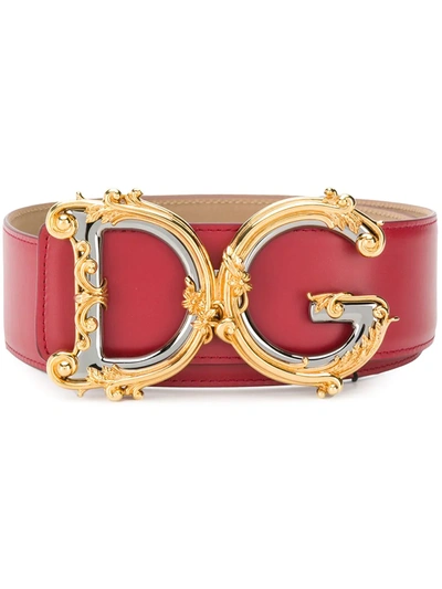 Dolce & Gabbana Embellished Dg Buckle Belt In Medium Red