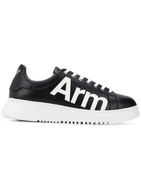 Emporio Armani Logo Print Sneakers In Black | ModeSens