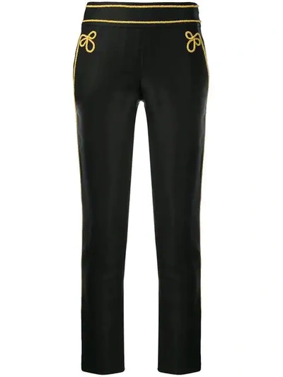 Moschino Embroidered Rope Detail Trousers In Black