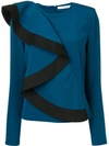 Givenchy Asymmetric Ruffle-front Sweater In Blue