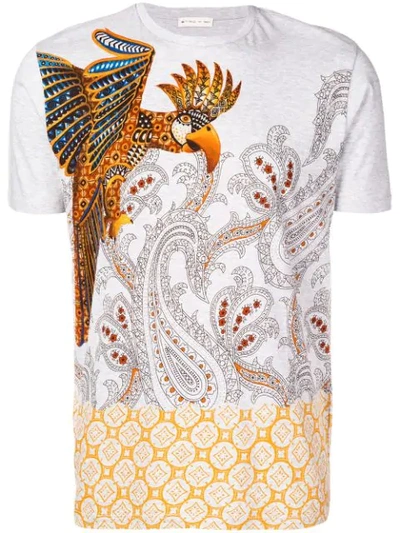 Etro Parrot And Paisley Print T In Grey