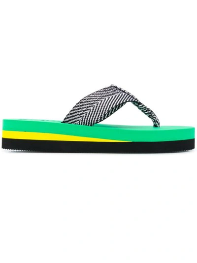Proenza Schouler Geometric Woven Flip-flops In 508/999 + Micro Green/yellow/black