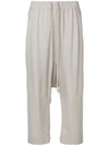 Rick Owens Cropped Drawstring-fastening Waist Trousers In Grey