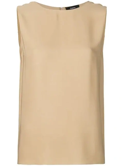 Theory Sleeveless Round Neck Top In Brown