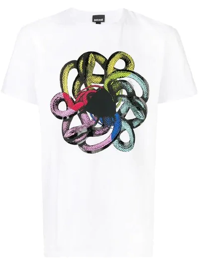 Just Cavalli Snake Print T-shirt In White
