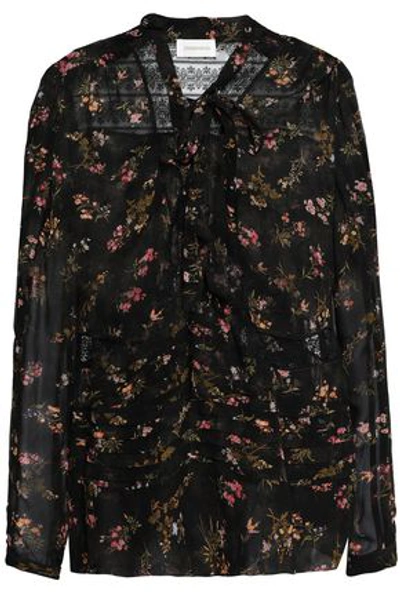 Zimmermann Lace-paneled Floral-print Georgette Blouse In Black