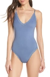 Hanky Panky Cotton With A Conscience Bodysuit In Washed Indigo