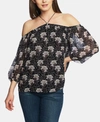 1.state Off The Shoulder Sheer Chiffon Blouse In Rich Black Multi
