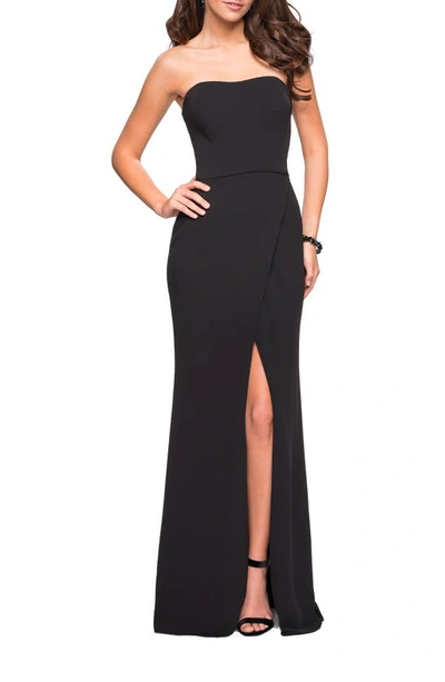 La Femme Strapless Jersey Evening Dress In Black