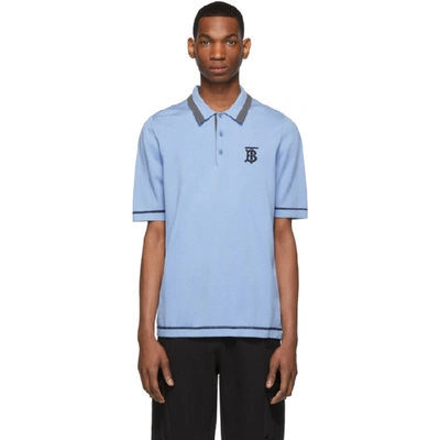 Burberry Monogram Motif Tipped Cotton Jersey Polo Shirt In Baby Blue