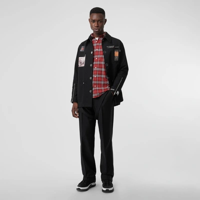 Burberry Check Stretch Cotton Shirt In Bright Red