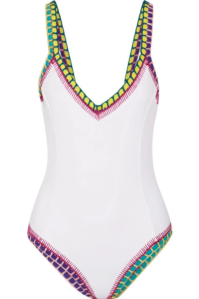 Kiini 'yaz' Crochet Trim Scoop Back One-piece Swimsuit In White