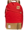 Topo Designs Canvas & Leather Daypack - Red In Red/khaki Leather