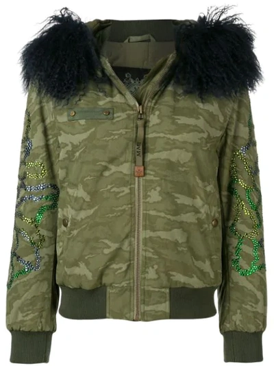Mr & Mrs Italy Fur Trimmed Hood Bomber Jacket In Green