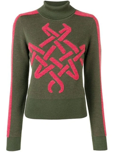 Mr & Mrs Italy Embroidered Roll Neck Jumper In Green