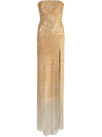 Oscar De La Renta Embellished Silk-blend Lamé Gown In Gold