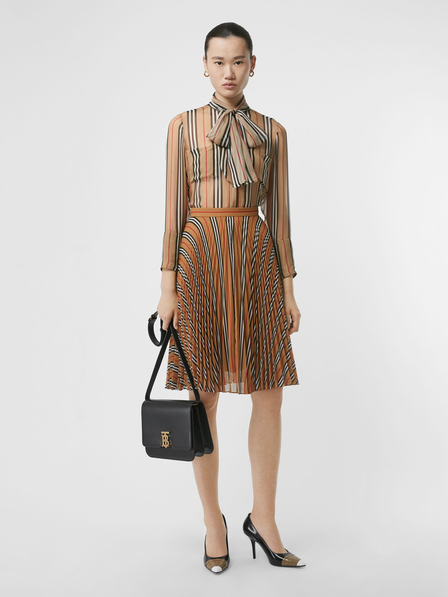 Burberry Icon Stripe Pleated A-line Skirt In Antique Yellow | ModeSens