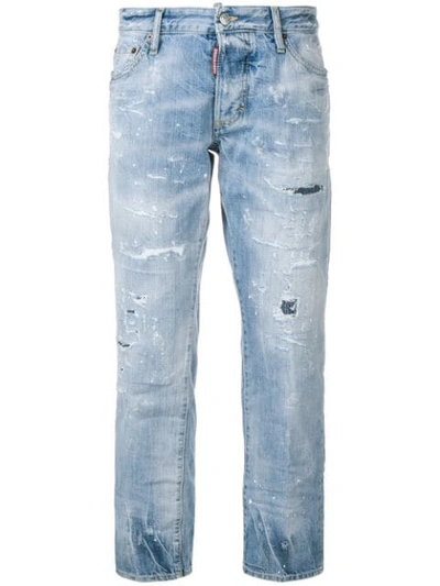 Dsquared2 Cropped Distressed Jeans In Blue