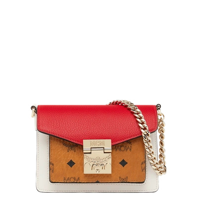 Mcm Patricia Crossbody-tasche In Visetos Leather Block In Cognac & Ruby Red