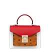 Mcm Patricia Satchel In Visetos Leather Block In Cognac & Ruby Red