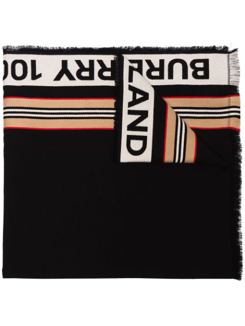Burberry Icon Stripe Logo Detail Cotton Scarf In Black | ModeSens