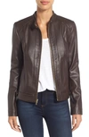 Cole Haan Leather Moto Jacket In Deep Espresso