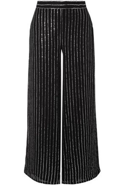 Temperley London Neri Sequin-embellished Georgette Wide-leg Pants In Black