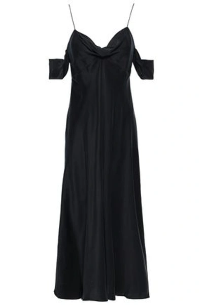 Zimmermann Cold-shoulder Washed-silk Midi Slip Dress In Black