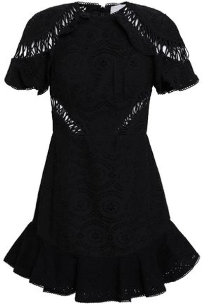 Zimmermann Woman Helm Circle Macramé-trimmed Broderie Anglaise Cotton Mini Dress Black