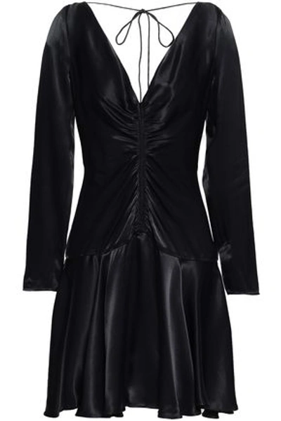 Zimmermann Cutout Ruched Crepe-satin Mini Dress In Black