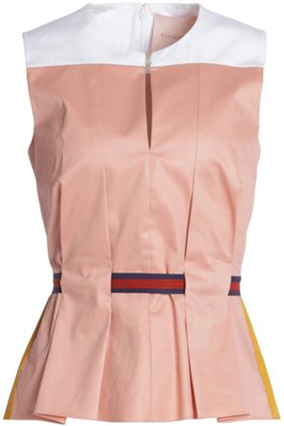 Roksanda Woman Grosgrain-trimmed Pleated Color-block Cotton-sateen Top Pink