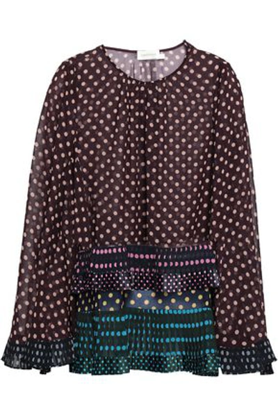 Zimmermann Woman Satin-trimmed Polka-dot Crepe Blouse Merlot