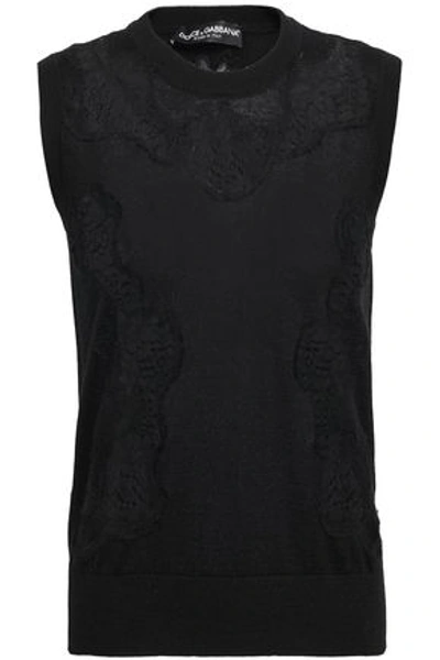 Dolce & Gabbana Lace-trimmed Cashmere-blend Waistcoat In Black